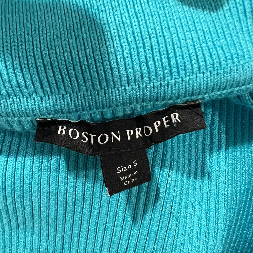 Boston Proper Aqua Ribbed Zip Polo Tank Top Y2K Preppy Fitted Knit Small - Picture 3 of 6